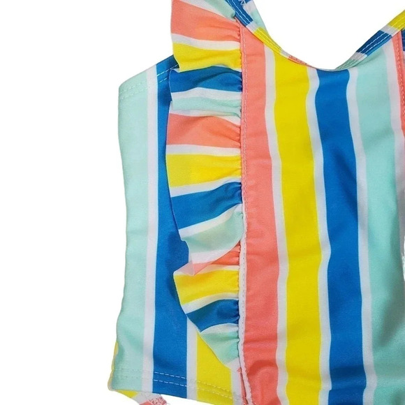 12m Striped Ruffle Detail One Piece Baby Bikinis One Piece Swimsuit for Girls - Picture 2 of 6